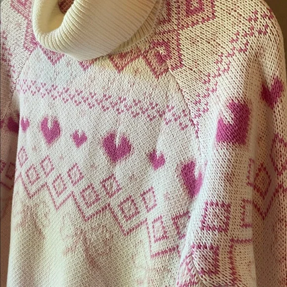 Forever 21 sweater, pink & cream color with hearts & bows, women’s size large - Picture 2 of 8